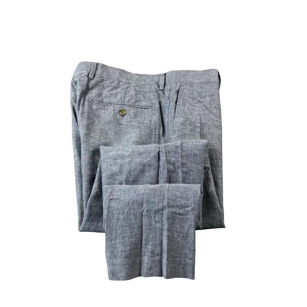 J.Crew Ludlow Slim Blue Somelos Cotton Linen Chambray Flat Front Pants 32x30